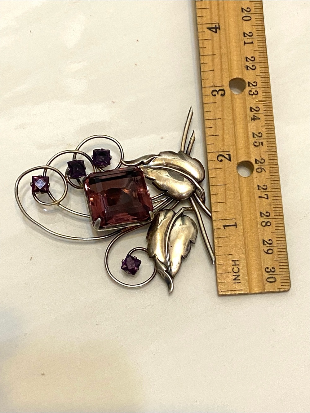 Vintage Sterling Silver Harry Iskin Purple Glass Brooch - Picture 11 of 12
